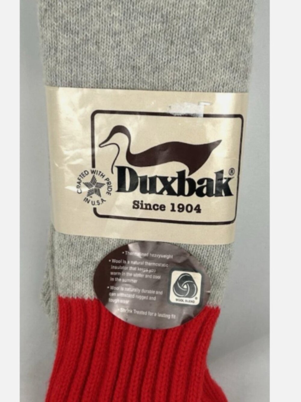 NEW Vtg Duxbak Gray Red Wool Hunting Socks USA Made Workwear Thick Winter